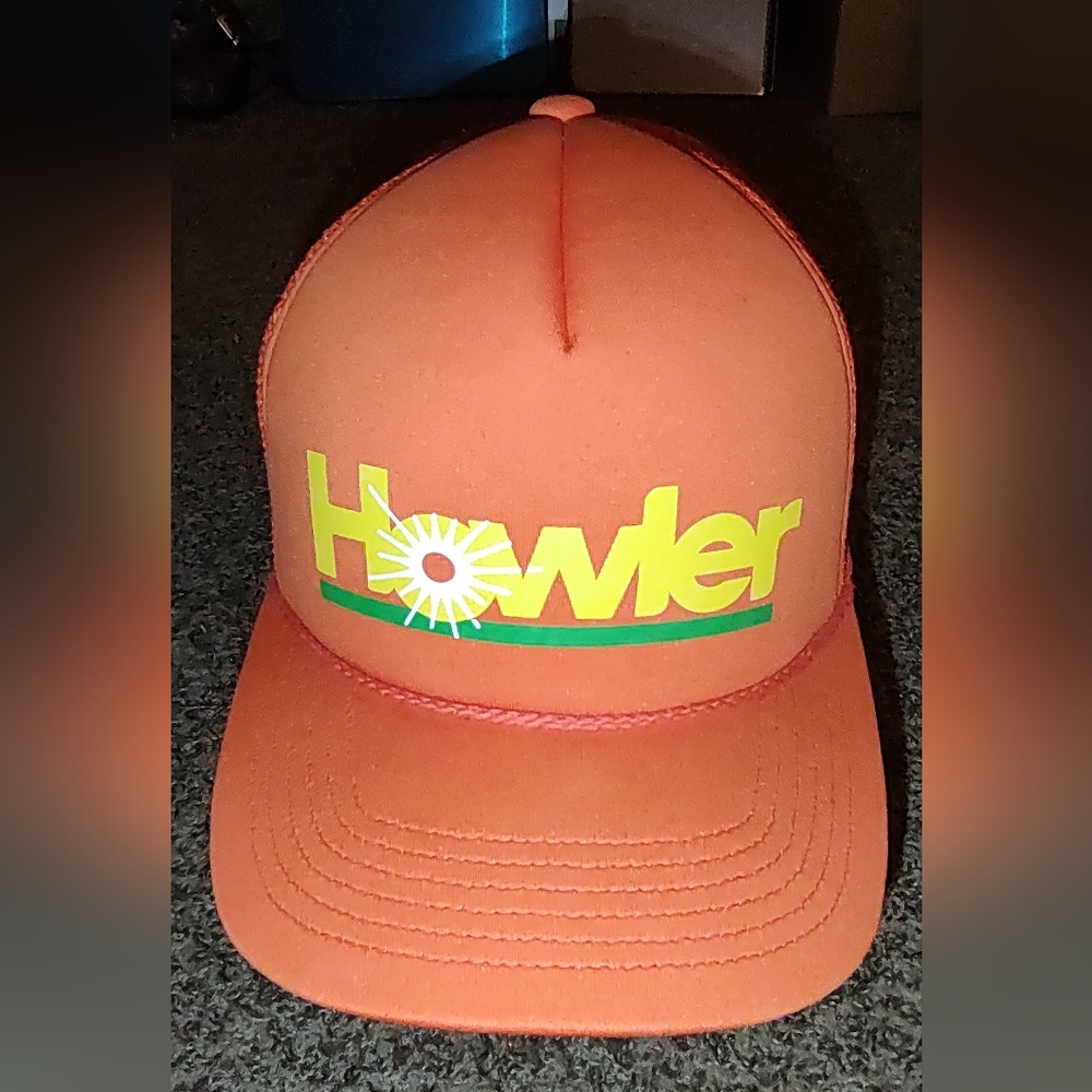 Howler Bros Screen Printed Logo Orange Trucker Mesh Snapback Men's Hat Cap